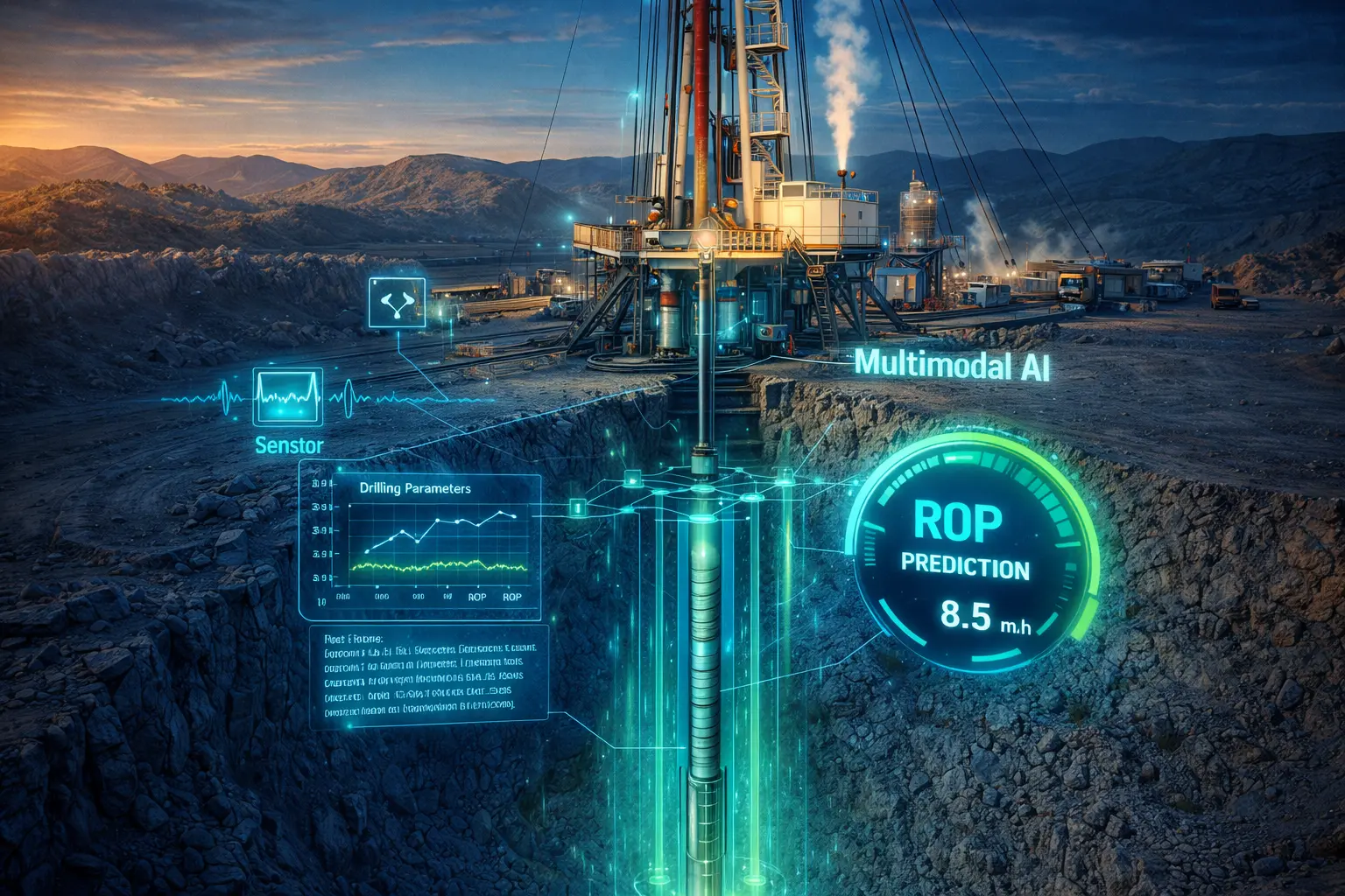 Operación de perforación de petróleo y gas con monitoreo en tiempo real y machine learning multimodal optimizando la tasa de penetración